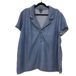 J Jill Denim Indigo Chambray Popover Relaxed Tencel Collared V-neck 2X